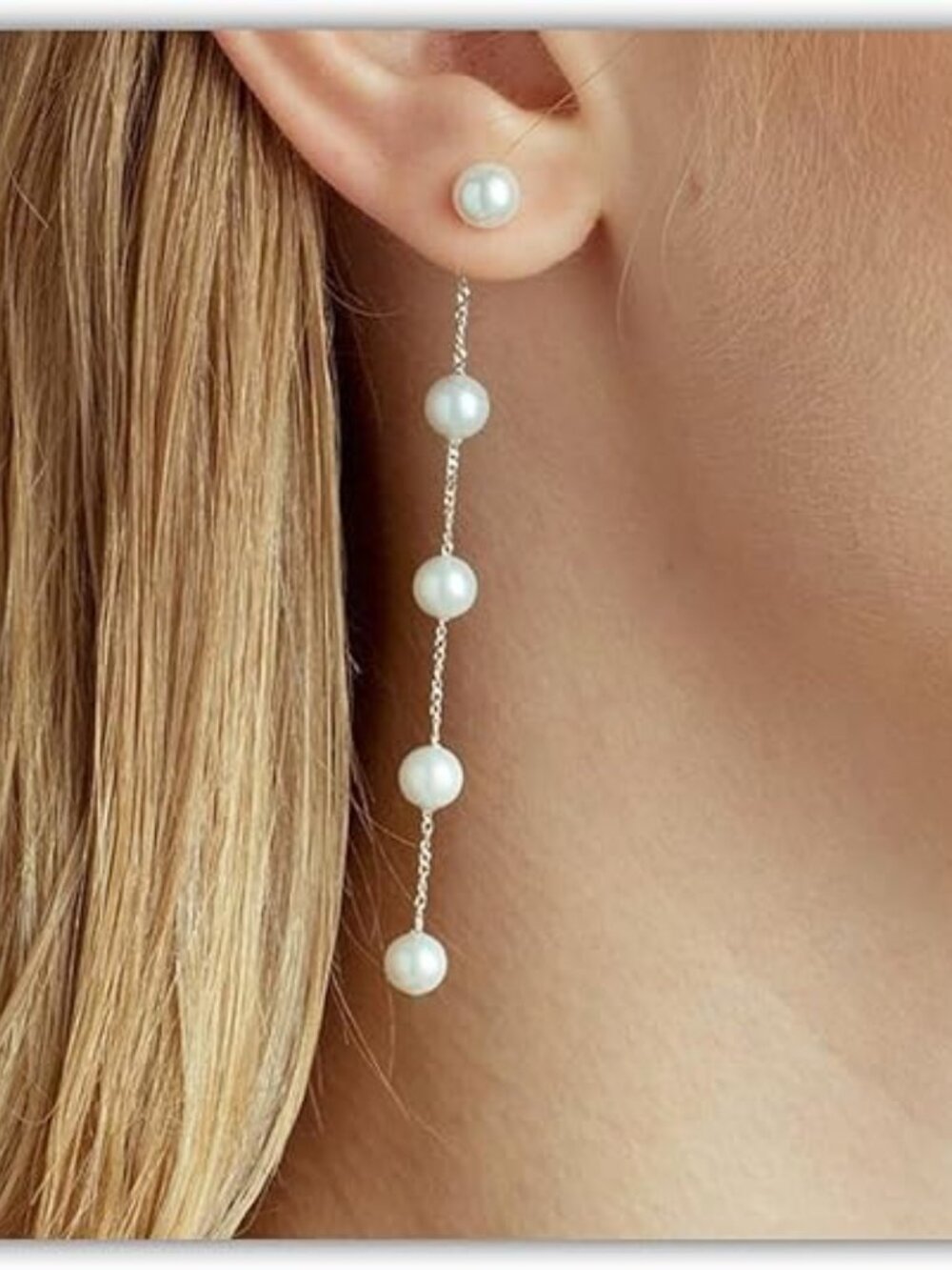 Pearl Earrings for Women, Gold Pearl Drop Floral Earrings for Grils Boho Silver